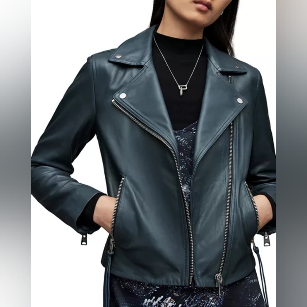 ✨ Gorgeous NWT All Saints Dalby sz10 Deep Denim Leather Jacket ✨